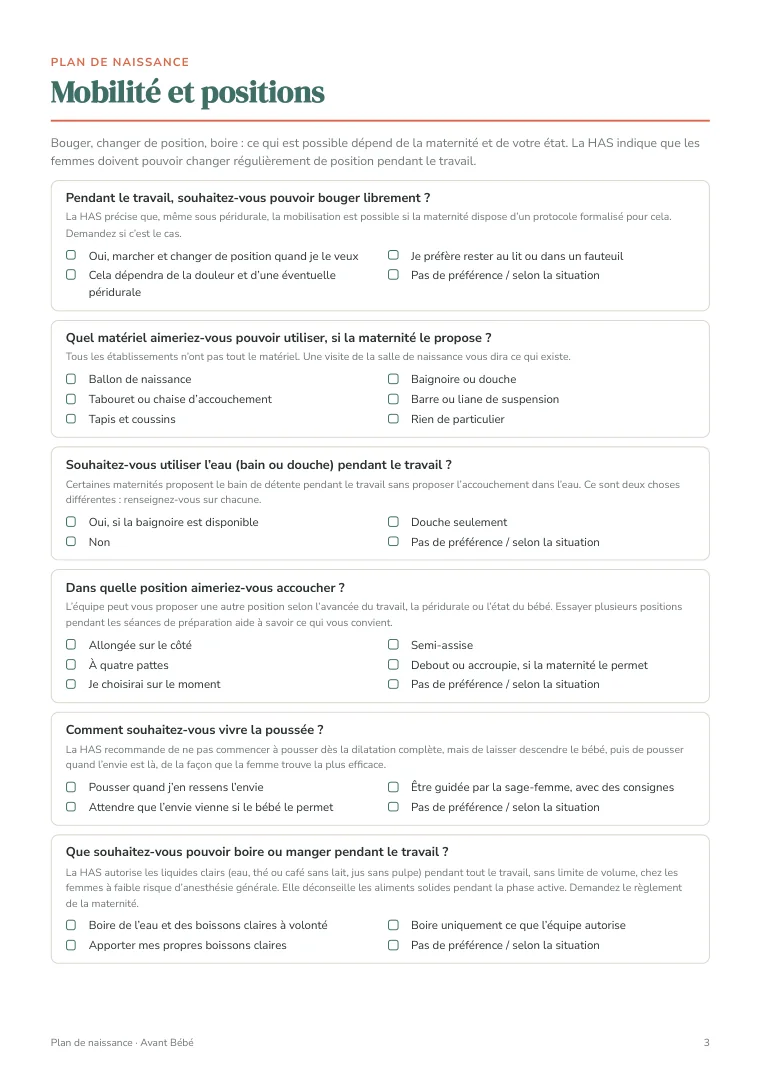 Plan de naissance et 79 questions à poser à la maternité